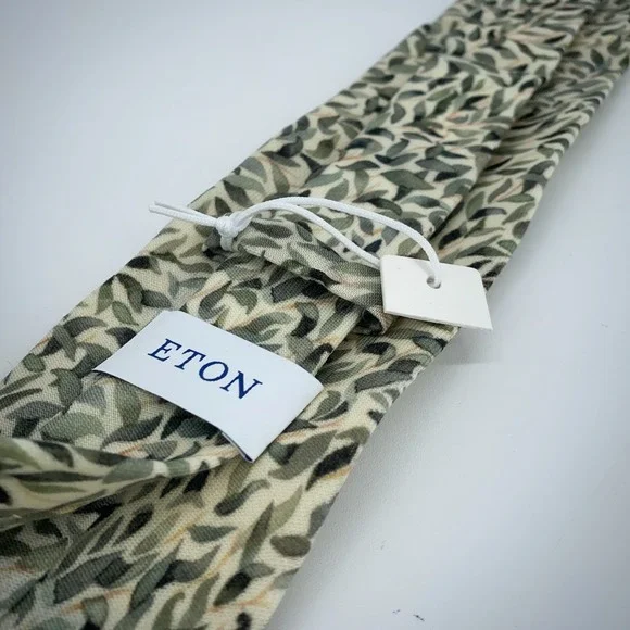 Eton Tie Mens One‎ Size Colorful Leaf Print Wool Classic Necktie Italy Made